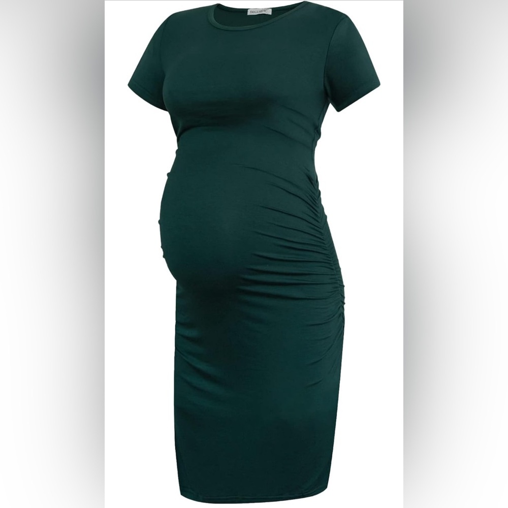 EUC Forest Green Maternity Dress - Size Small - Stretchy & Flattering